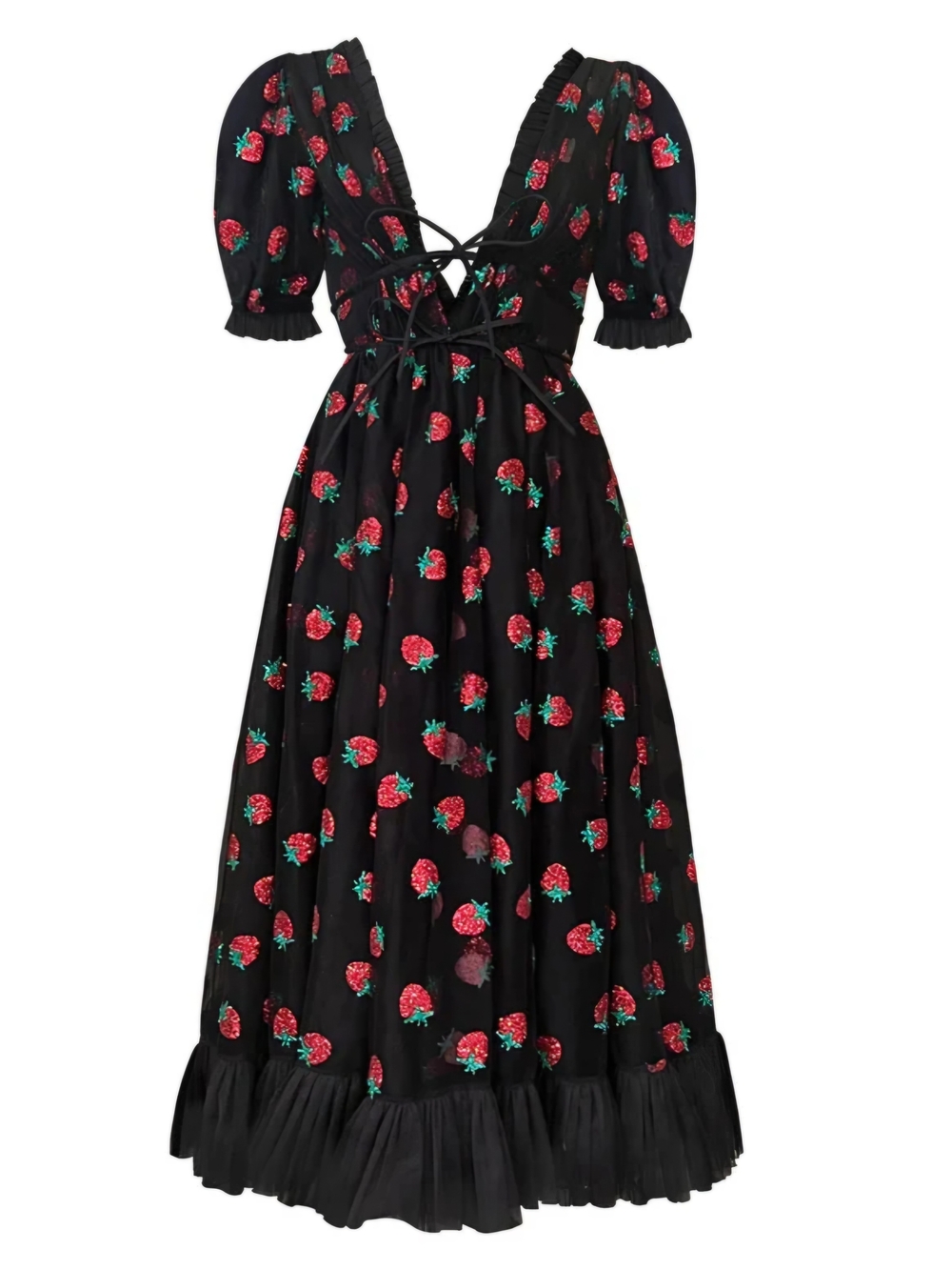 Lirika Matoshi Strawberry Midi Dress (Black, Size Small)